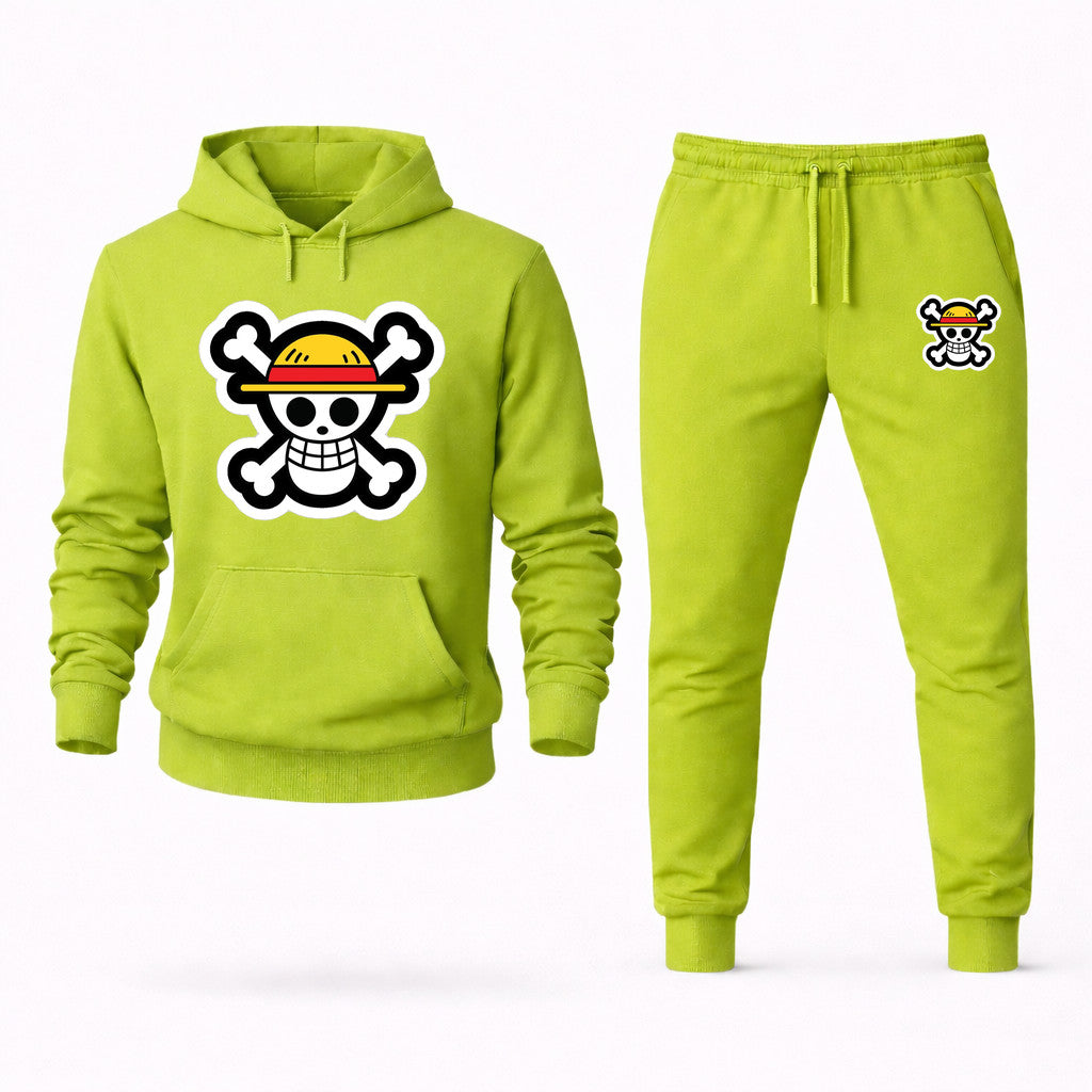 Straw Hat Luffy Hoodie and Joggers Set - Lime Green