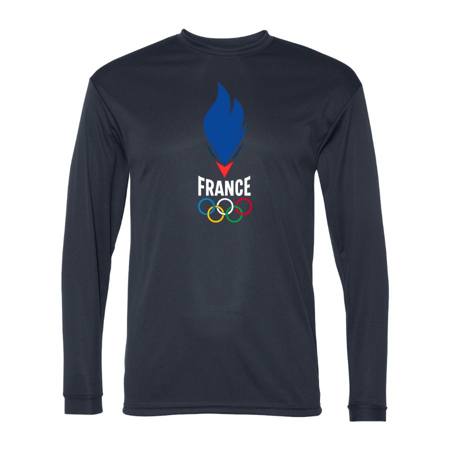Men's France 2024 white Polyester Long Sleeve T-Shirt - Navy