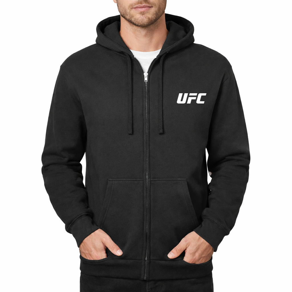 Men's UFC White Zipper Hoodie - Black