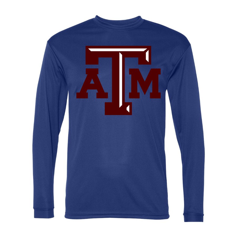 Men's Texas A&M University Polyester Long Sleeve T-Shirt - Royal Blue