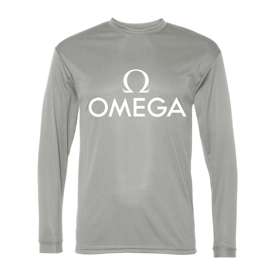 Men's Omega White Logo Polyester Long Sleeve T-Shirt - Silver