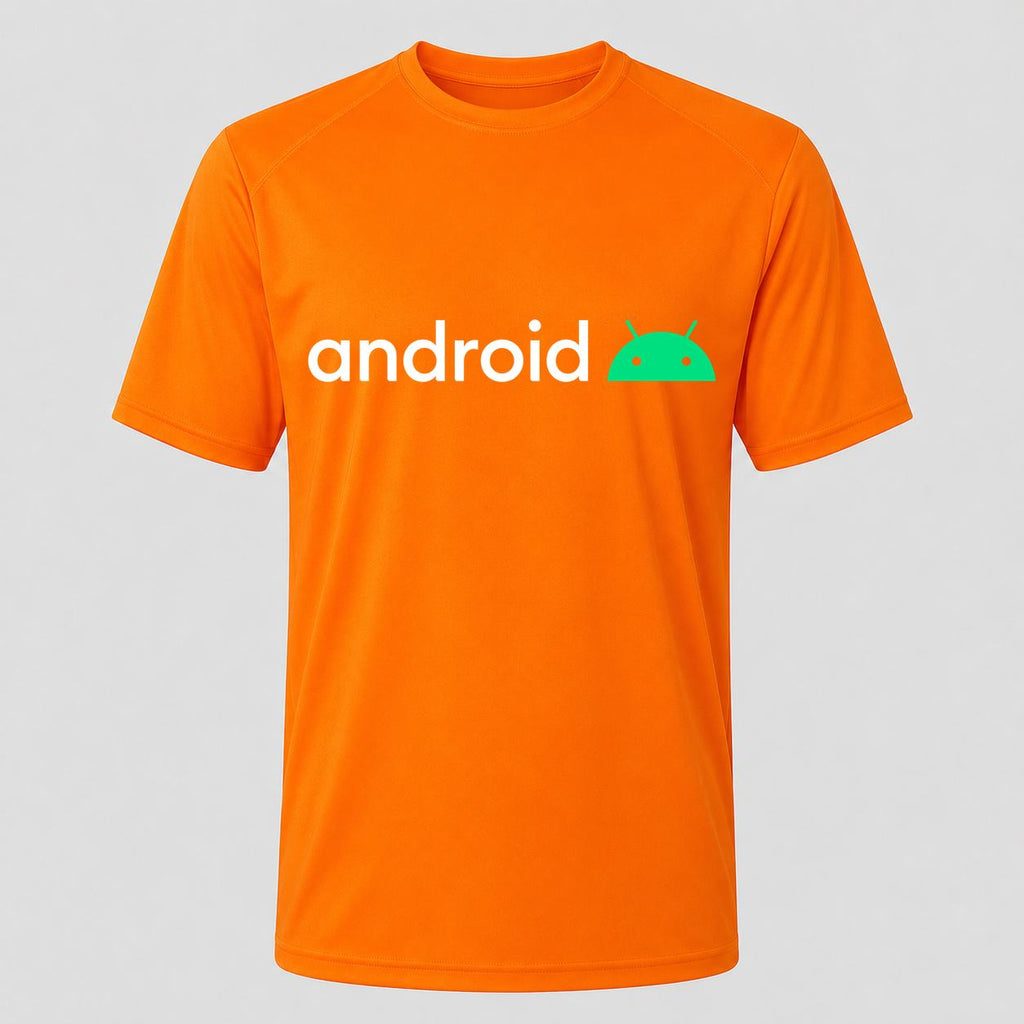 Men's Android White Performance T-Shirt - Orange