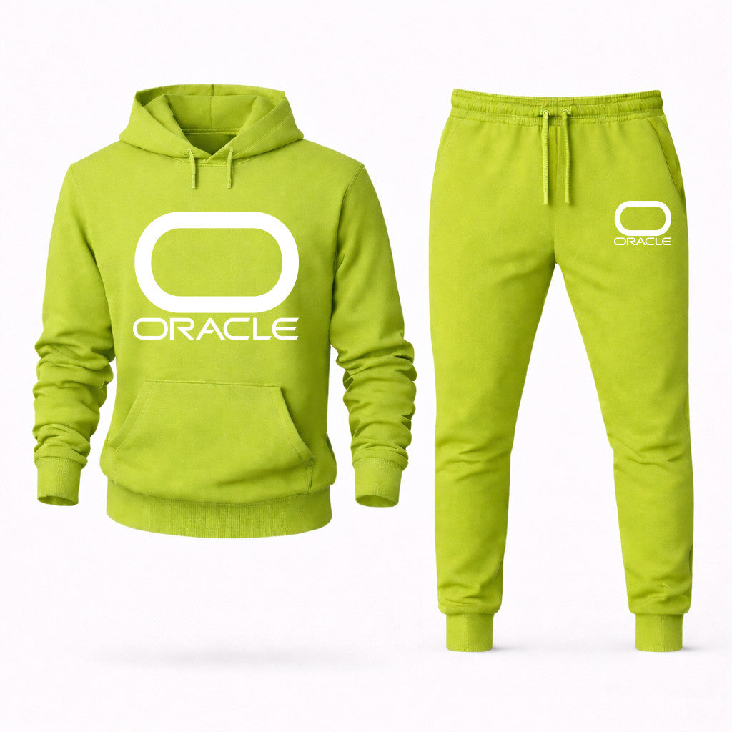 Oracle White Hoodie and Joggers Set - Lime Green