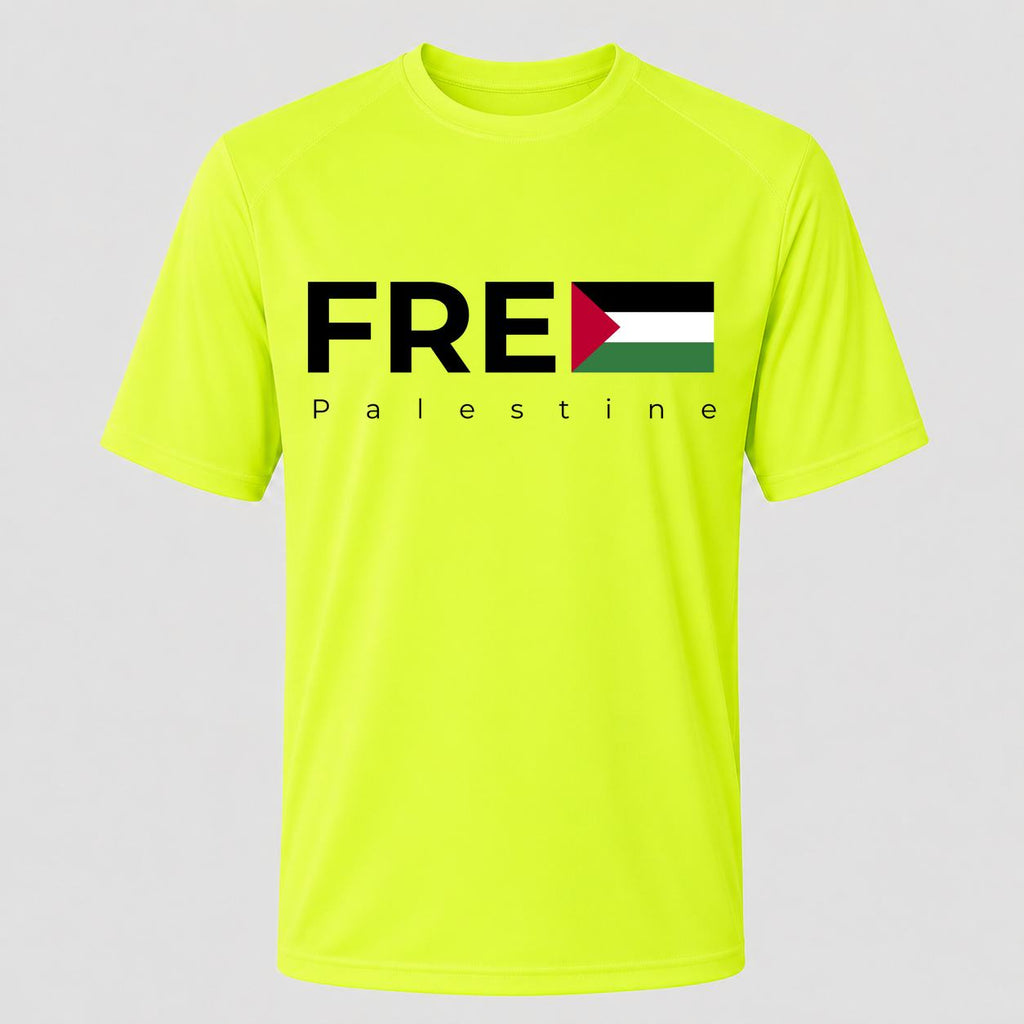 Men's Free Palestine Black Performance T-Shirt - Safety Green