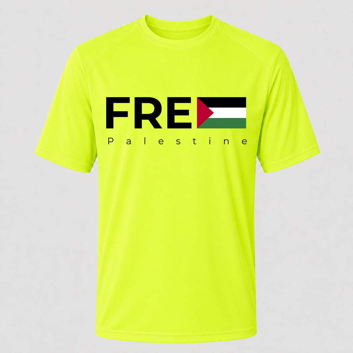 Men's Free Palestine Black Performance T-Shirt - Safety Green