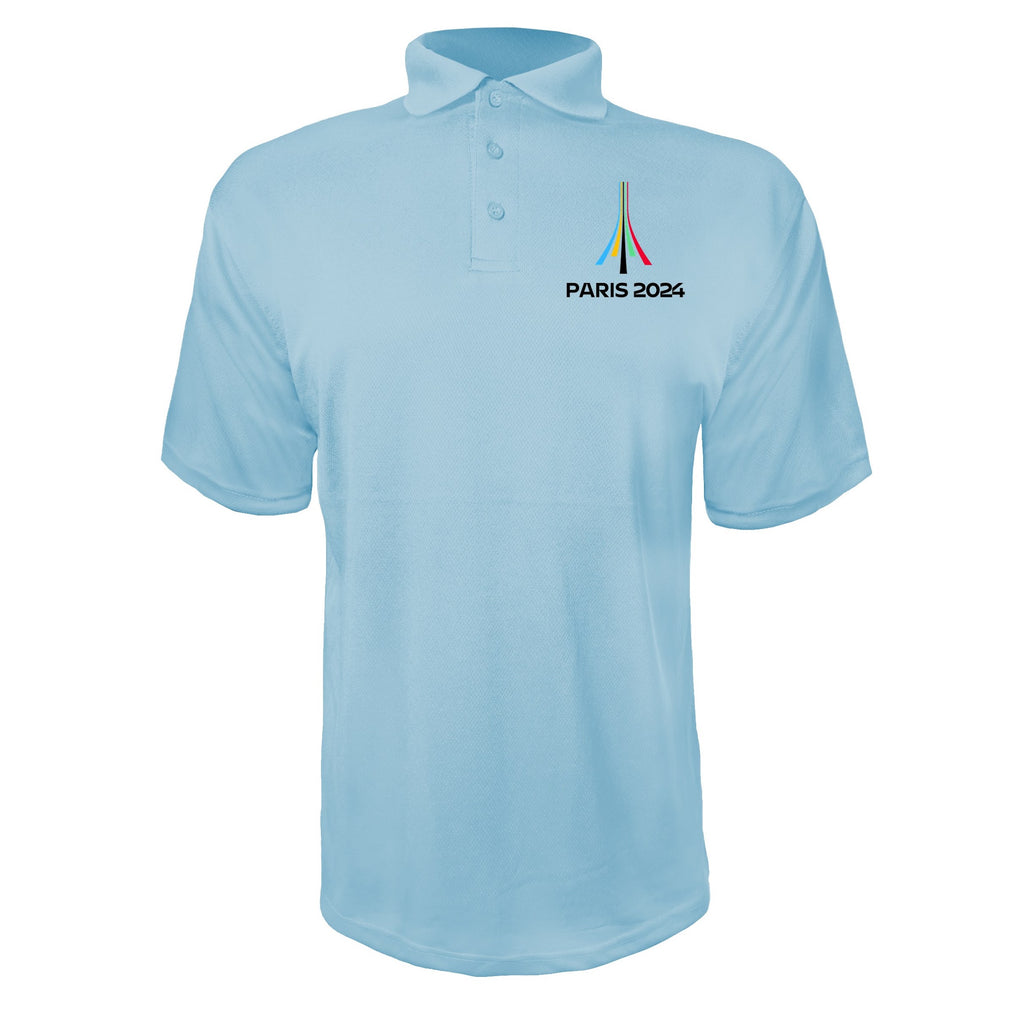 Paris 2024 Olympics logo black Sky Blue polyester polo