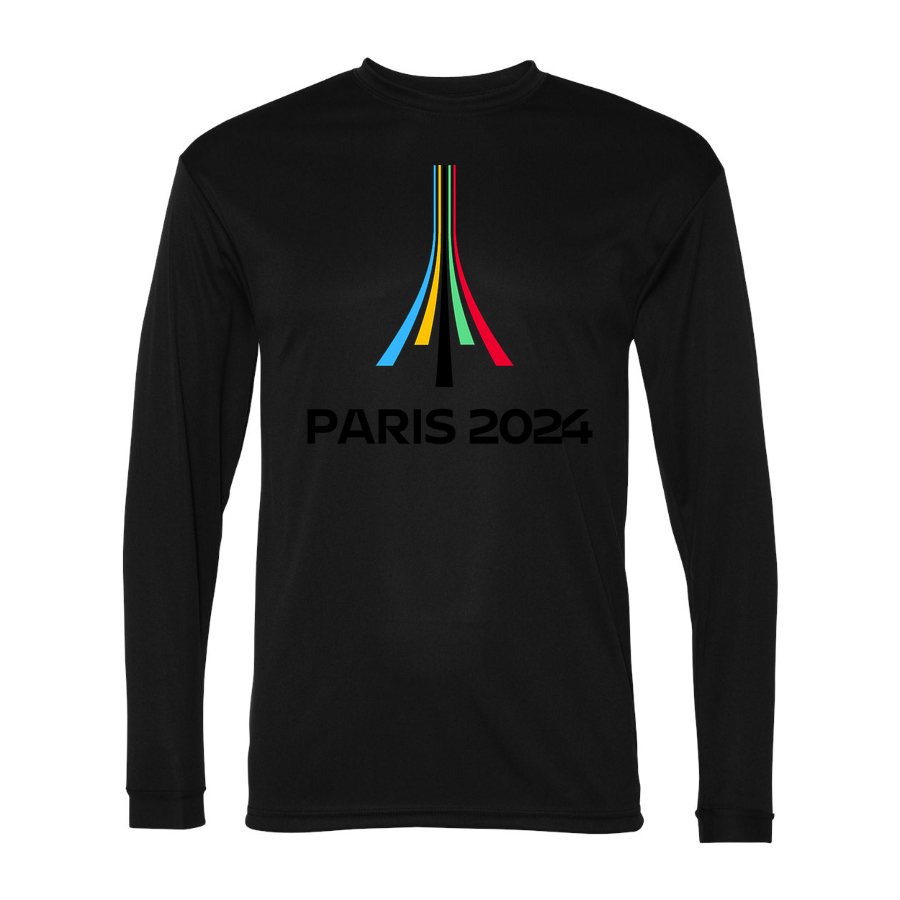Men's Paris-2024-Olympics-logo-black Polyester Long Sleeve T-Shirt - Black