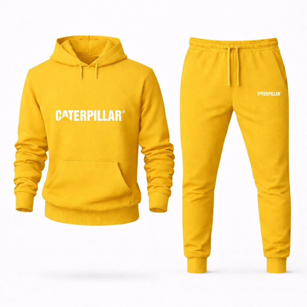 Caterpillar White Hoodie and Joggers Set - Yellow