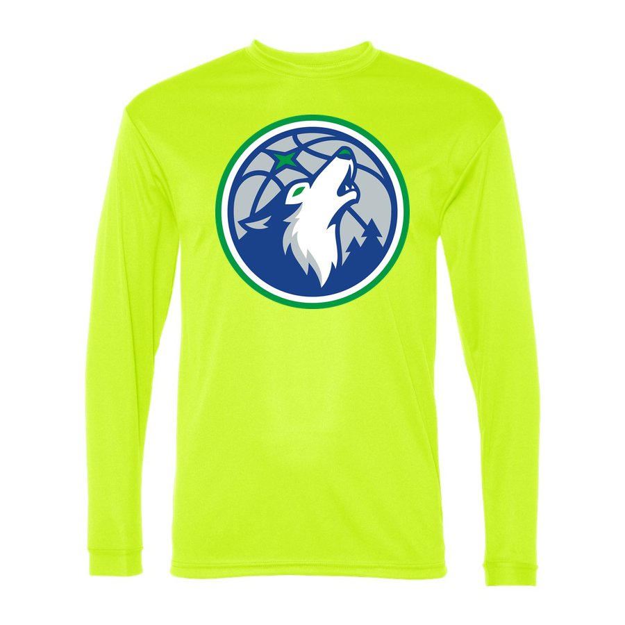Men's Minnesota Timberwolves Polyester Long Sleeve T-Shirt - Safety Yellow