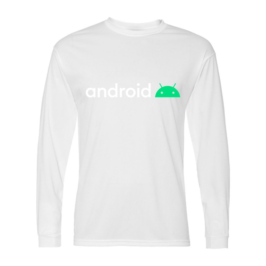 Men's Android White Logo Polyester Long Sleeve T-Shirt - White