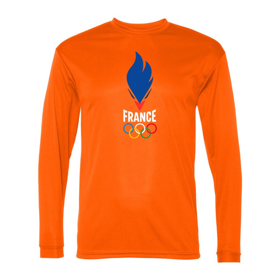 Men's France 2024 white Polyester Long Sleeve T-Shirt - Safety Orange