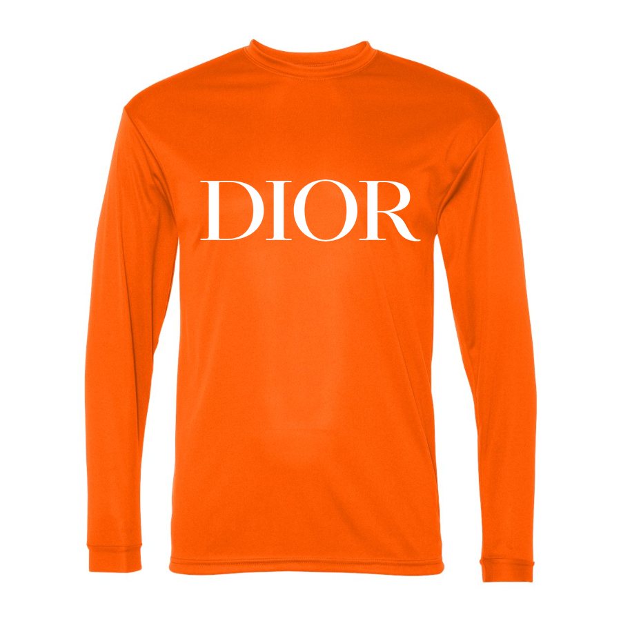 Men's Dior White Polyester Long Sleeve T-Shirt - Safety Orange