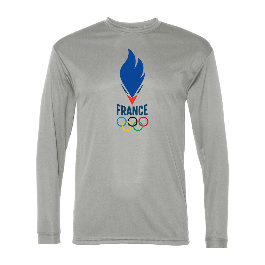Men's France 2024 Polyester Long Sleeve T-Shirt - Silver