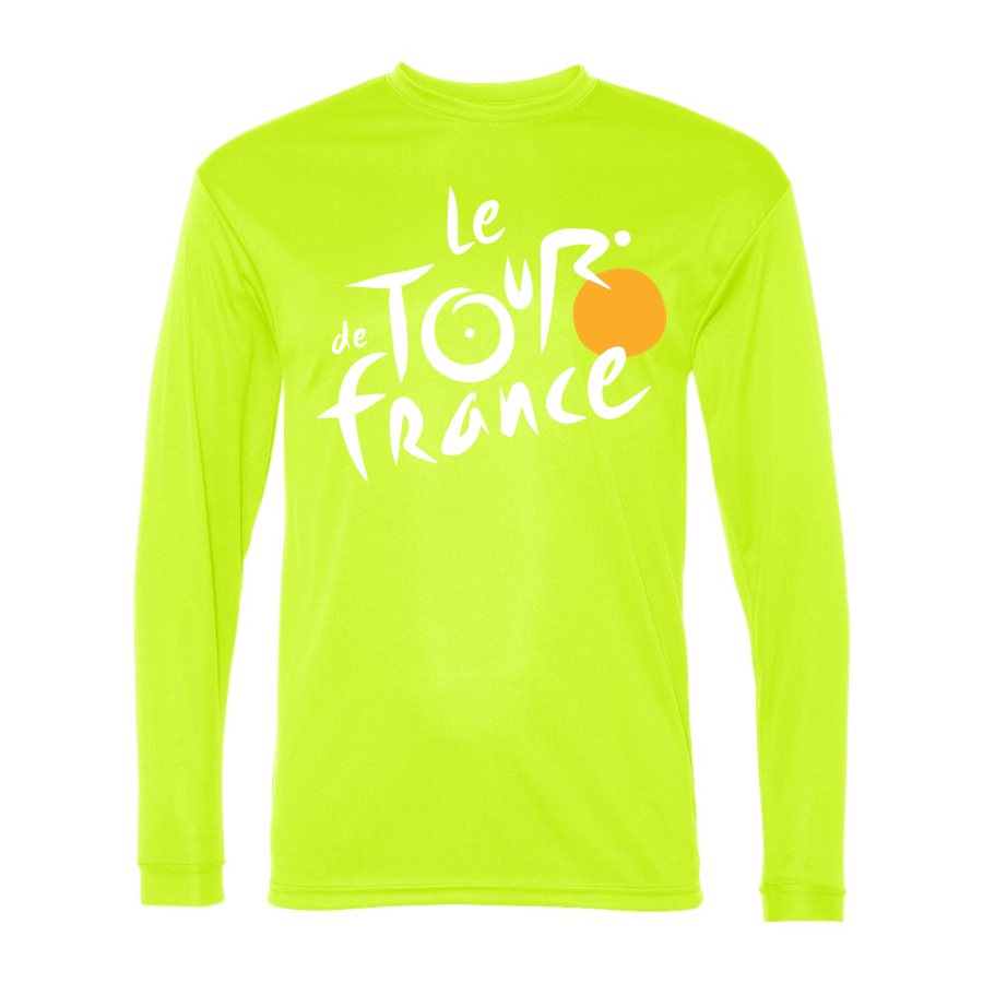 Men's Tour de France White Logo Polyester Long Sleeve T-Shirt - Safety Yellow