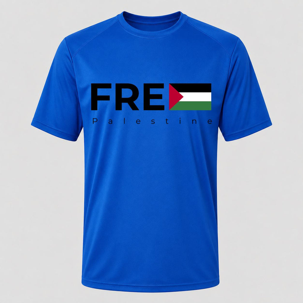 Men's Free Palestine Black Performance T-Shirt - Royal Blue