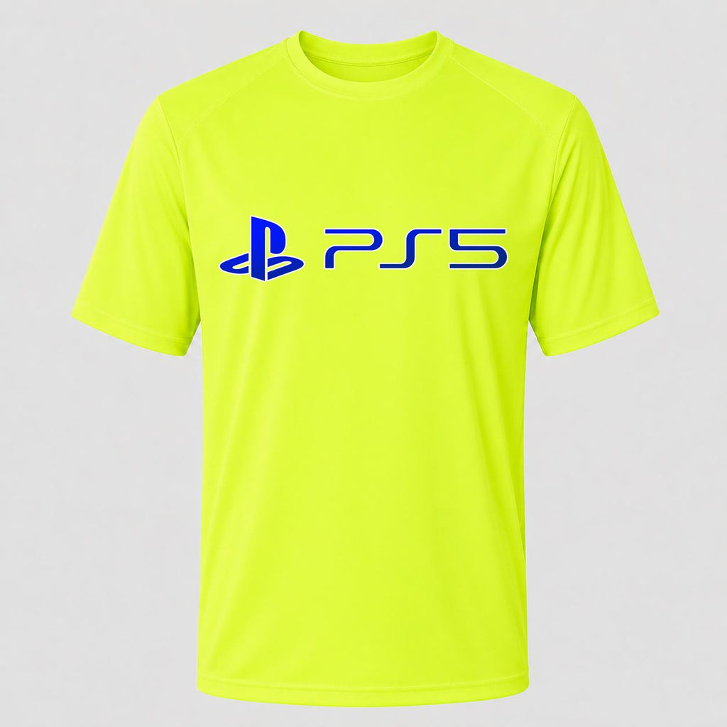 Men's PS5 Blue Performance T-Shirt - Safety Green
