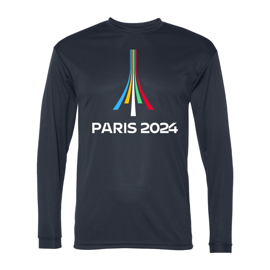 Men's Paris-2024-Olympics-logo-white Polyester Long Sleeve T-Shirt - Navy