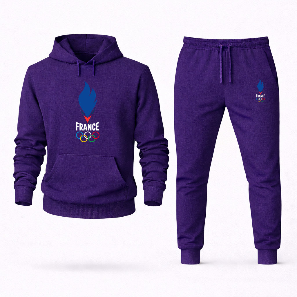 France 2024 White Hoodie and Joggers Set - Purple
