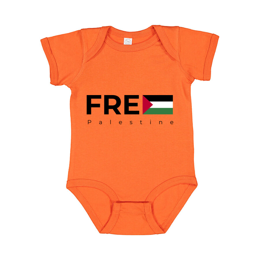 Free Palestine Black Logo Baby Romper Onesie - Orange