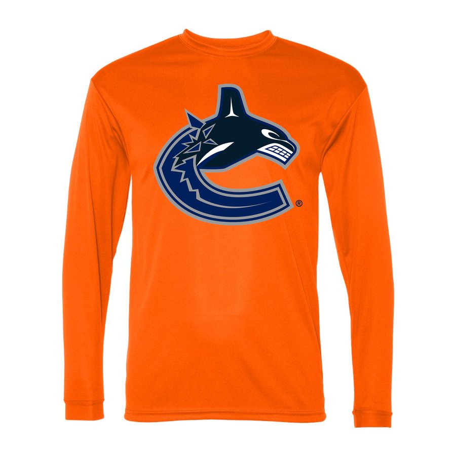 Men's Vancouver Canucks Polyester Long Sleeve T-Shirt - Safety Orange