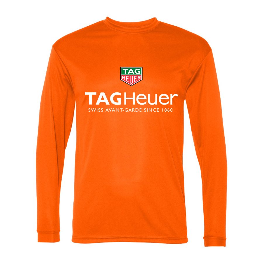 Men's TAG Heuer White Logo Polyester Long Sleeve T-Shirt - Safety Orange