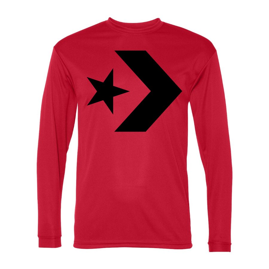 Men's Converse Polyester Long Sleeve T-Shirt - Red