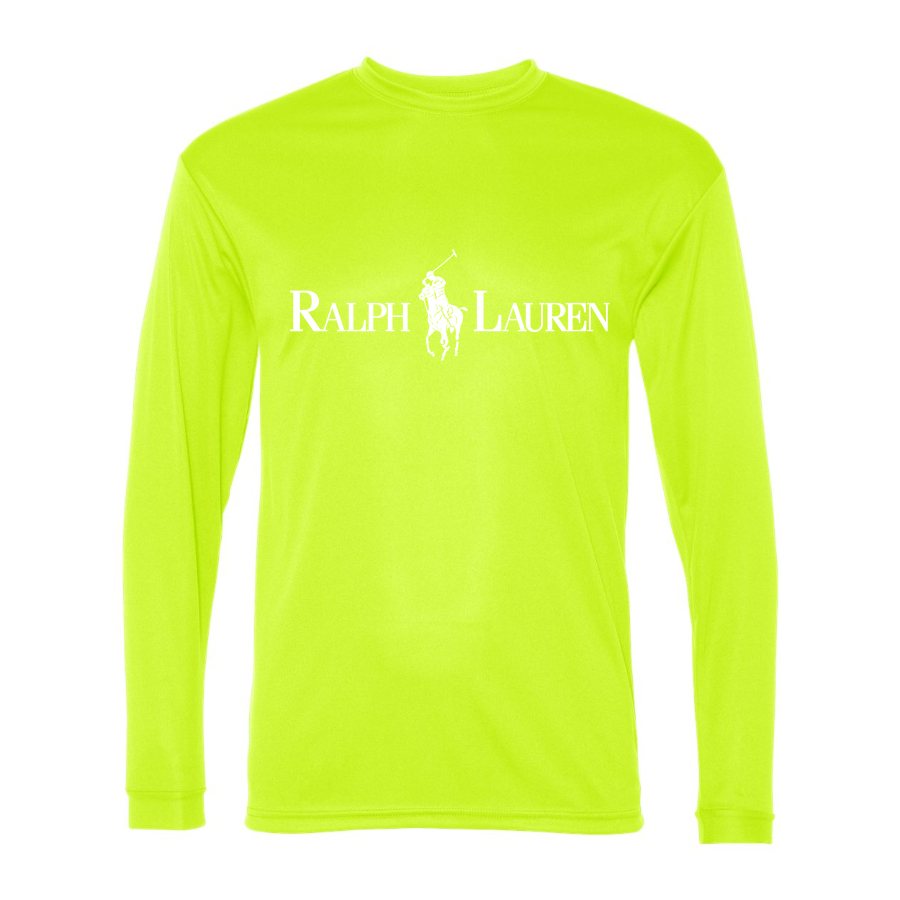 Men's Polo Ralph Lauren White Logo Polyester Long Sleeve T-Shirt - Safety Yellow
