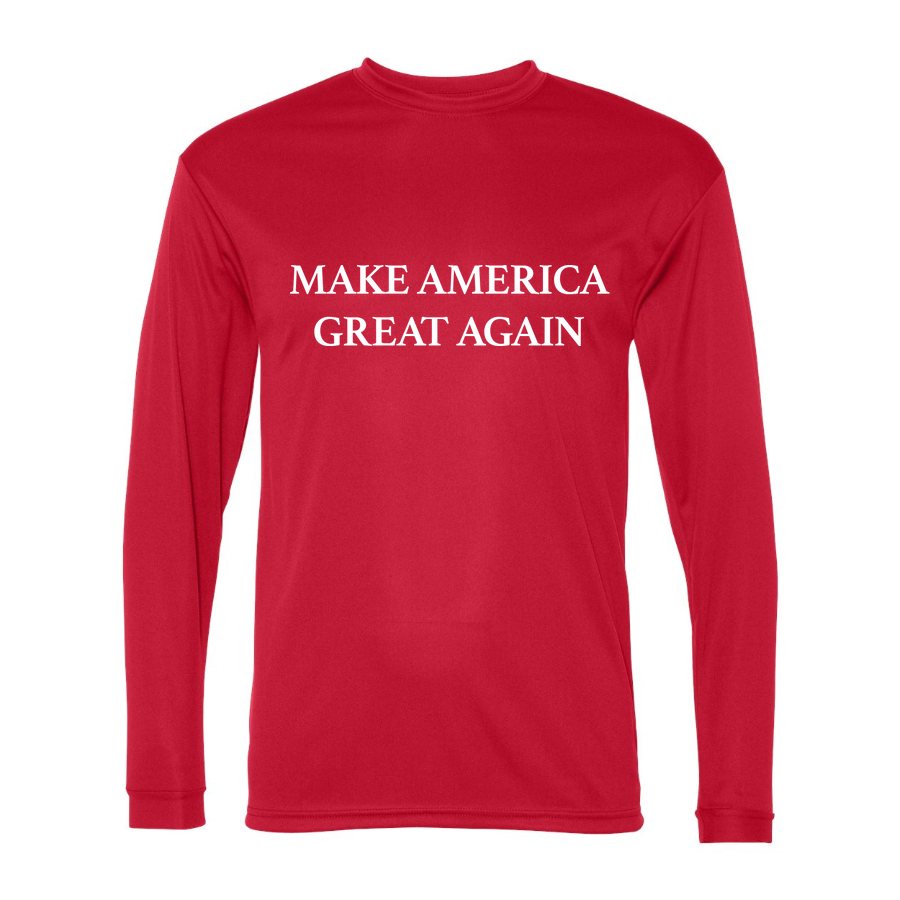 Men's Make America Great Again White Logo Polyester Long Sleeve T-Shirt - Red