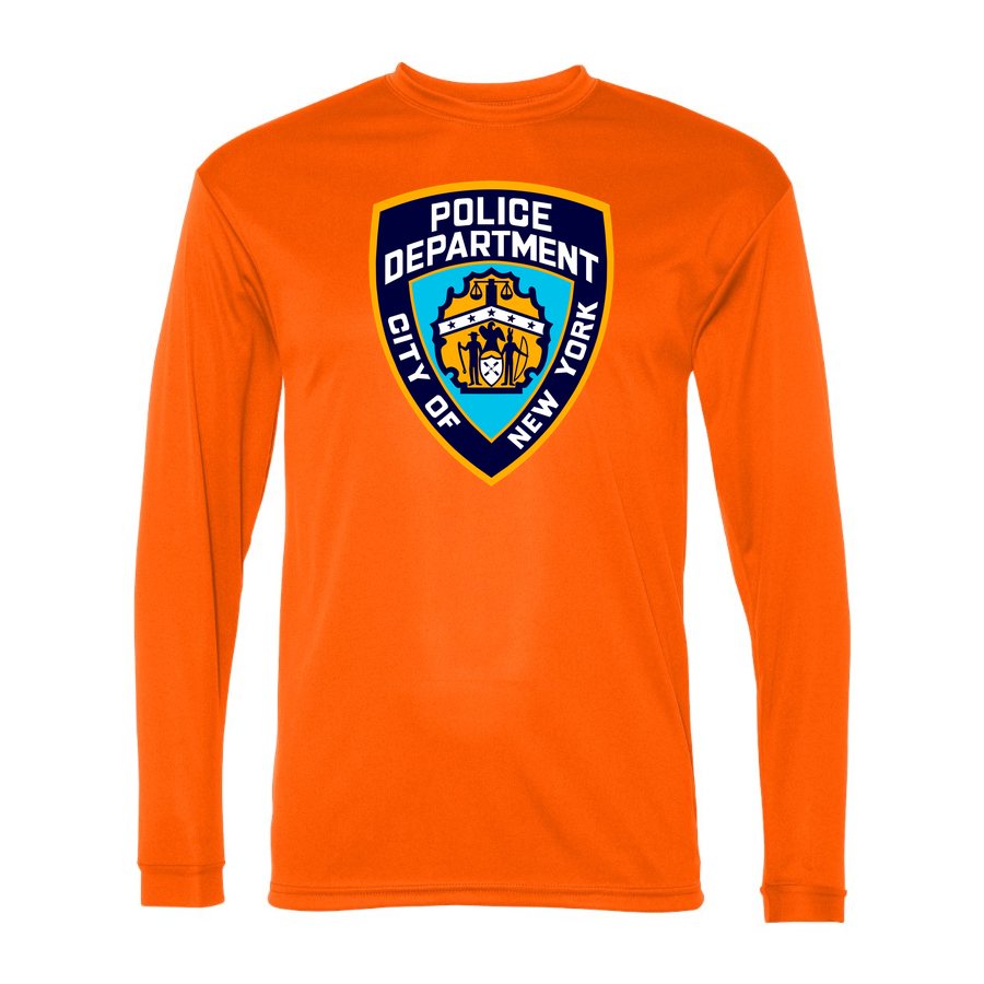 Men's NYPD Polyester Long Sleeve T-Shirt - Safety Orange
