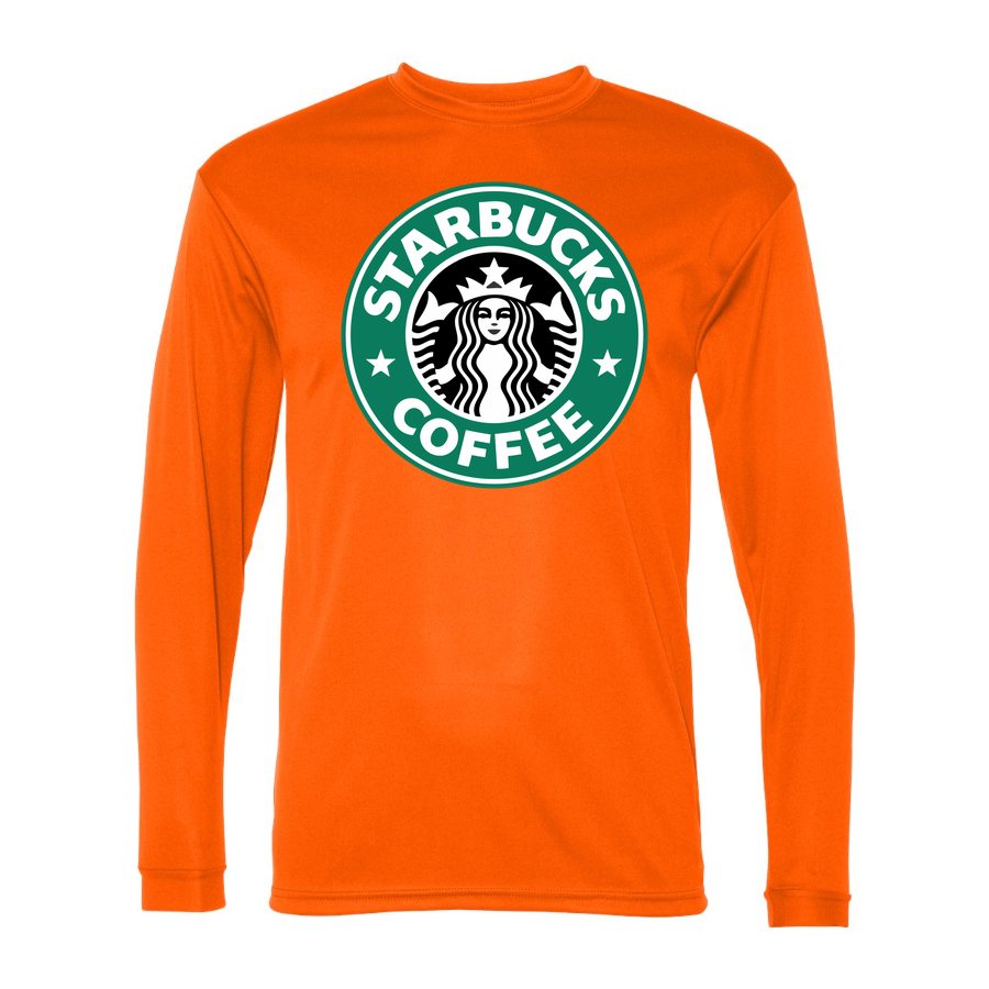 Men's Starbucks Polyester Long Sleeve T-Shirt - Safety Orange