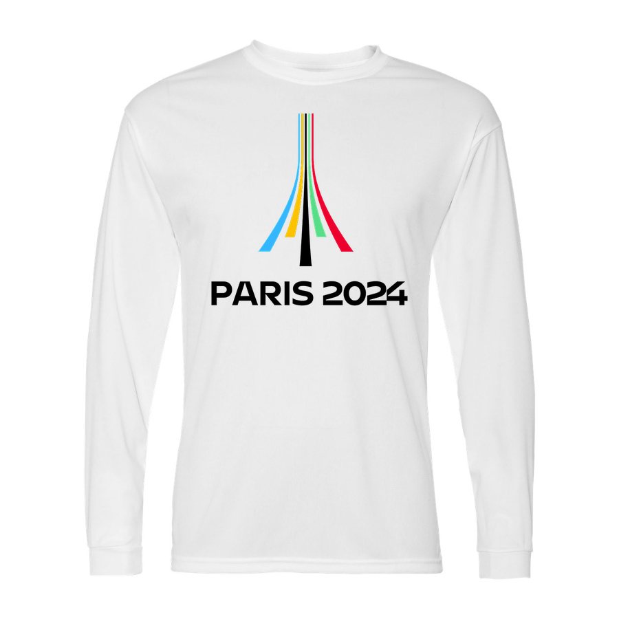 Men's Paris-2024-Olympics-logo-black Polyester Long Sleeve T-Shirt - White