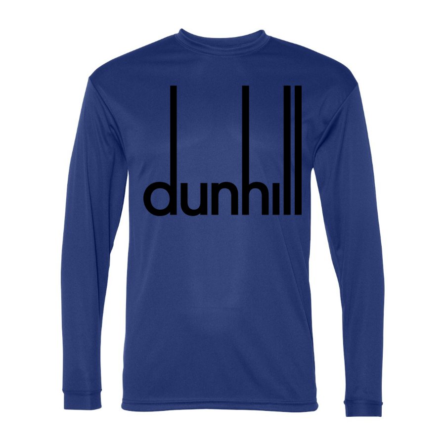 Men's Dunhill Black Logo Polyester Long Sleeve T-Shirt - Royal Blue