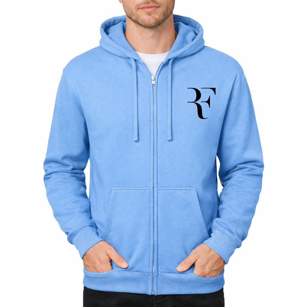 Men's Roger Federer black Zipper Hoodie - Sky Blue