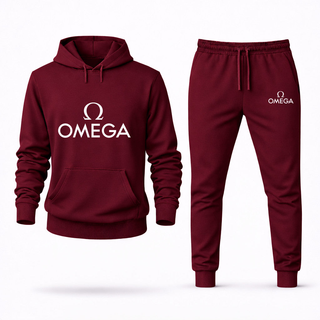 Omega White Hoodie and Joggers Set - Burgundy