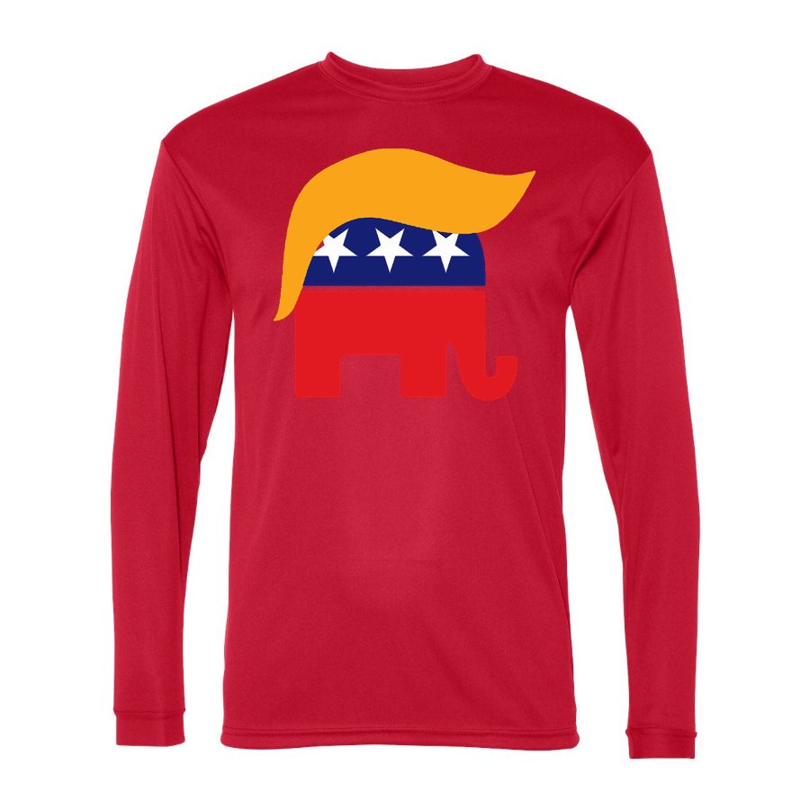 Men's Donald Trump GOP Elephant Polyester Long Sleeve T-Shirt - Red