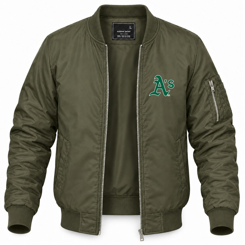 Men's Oakland Athletics Lightweight Bomber Jacket - Army Green