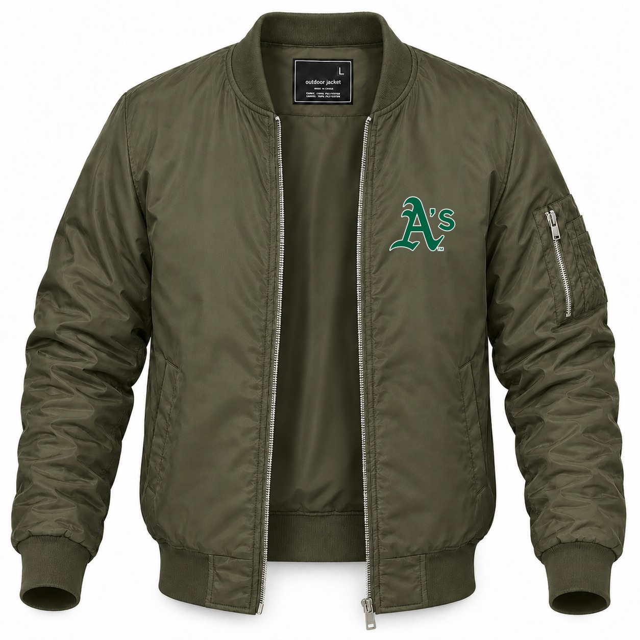 Men's Oakland Athletics Lightweight Bomber Jacket - Army Green