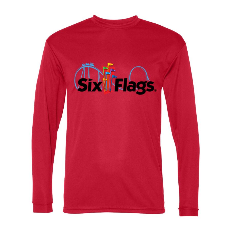 Men's Six Flags Polyester Long Sleeve T-Shirt - Red