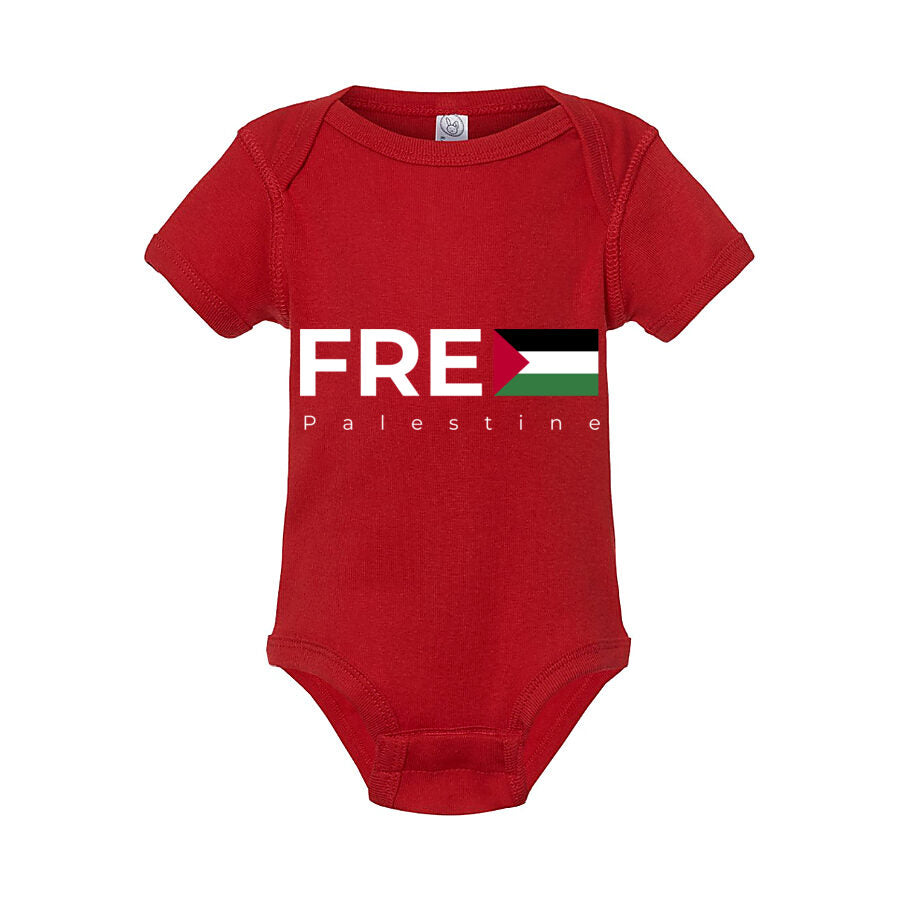 Free Palestine White Logo Baby Romper Onesie - Red