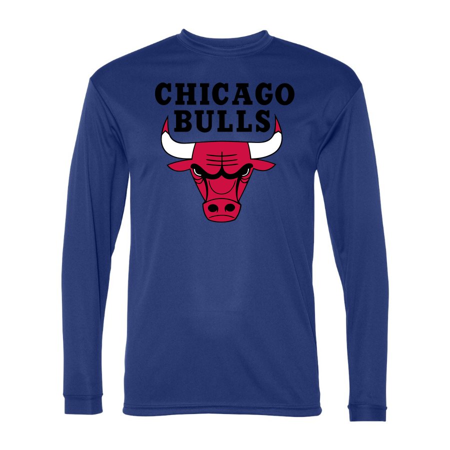 Men's Chicago Bulls Black Logo Polyester Long Sleeve T-Shirt - Royal Blue