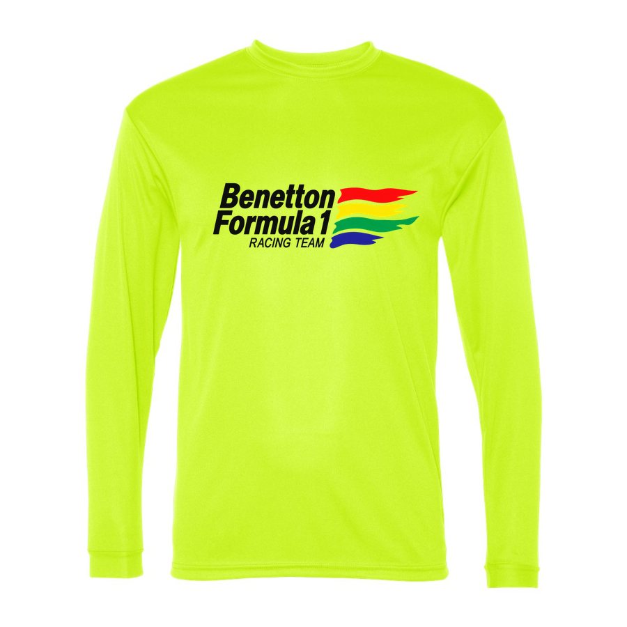 Men's Benetton Formula 1 Racing Team Polyester Long Sleeve T-Shirt - Safety Yellow