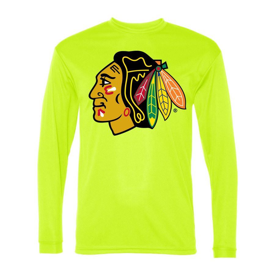 Men's Chicago Blackhawks Polyester Long Sleeve T-Shirt - Safety Yellow