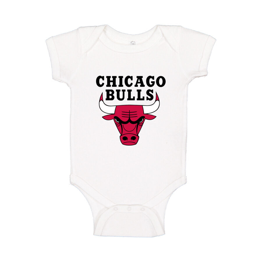 Chicago Bulls Black Logo Baby Romper Onesie - White