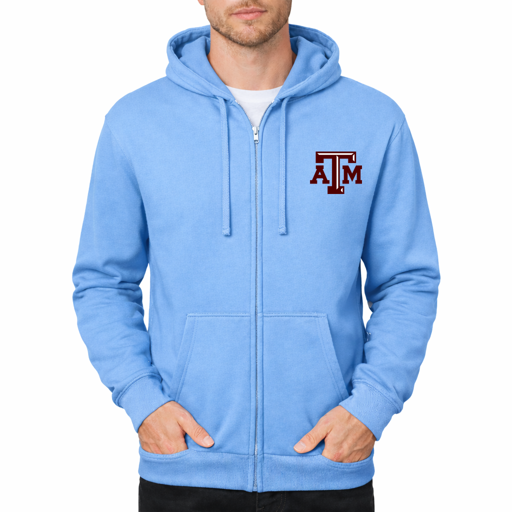 Men's texas am university Zipper Hoodie - Sky Blue