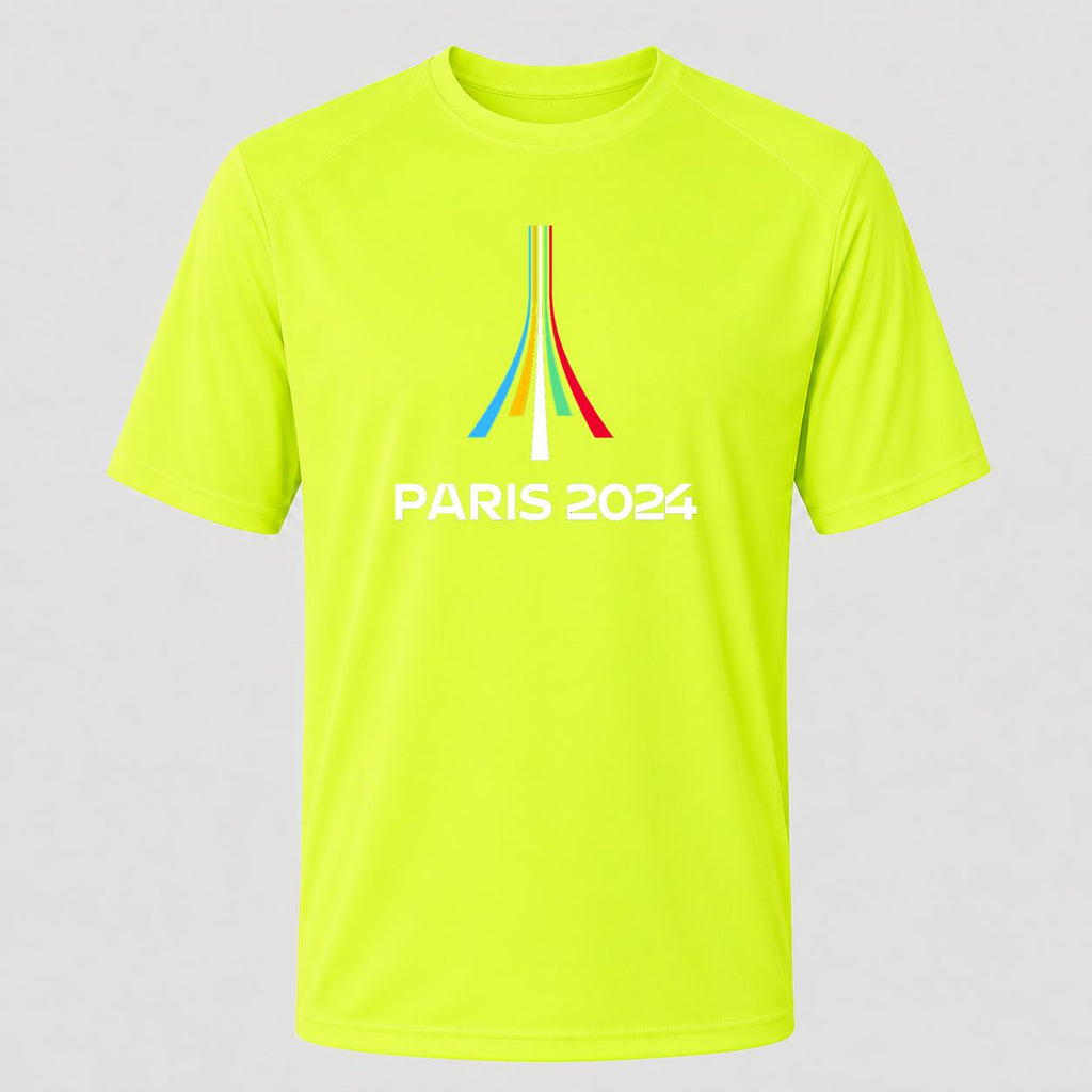 Men's Paris 2024 Olympics White Performance T-Shirt - Safety Green