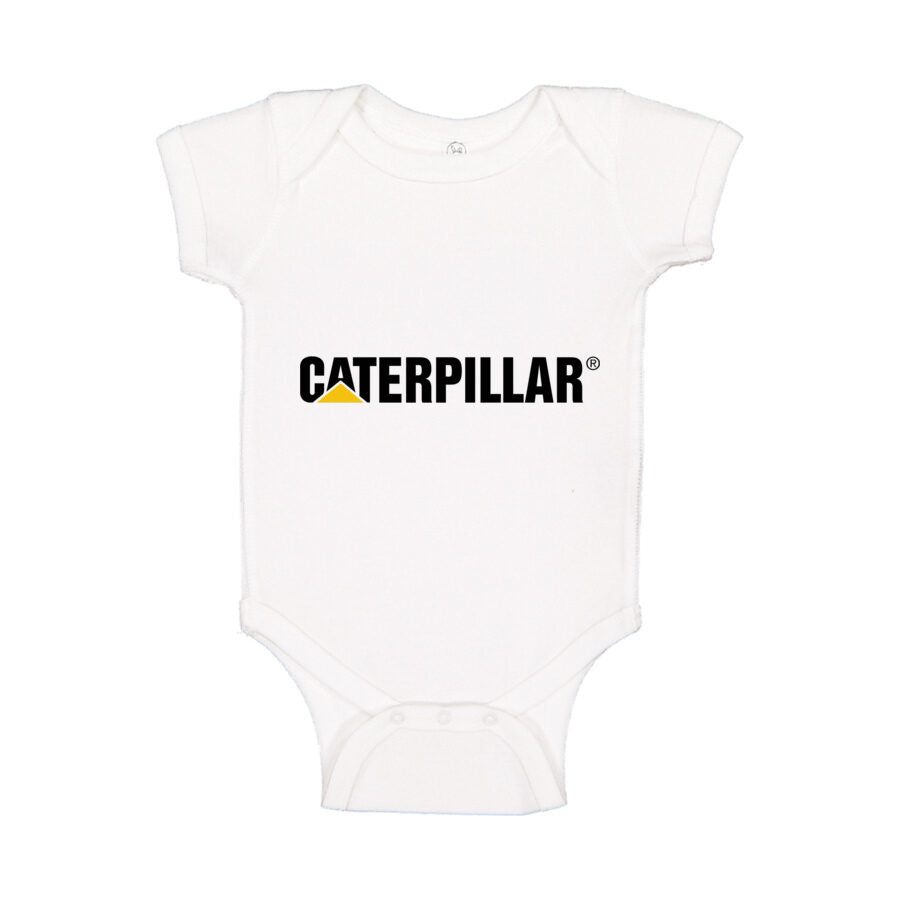 Caterpillar Black Logo Baby Romper Onesie - White