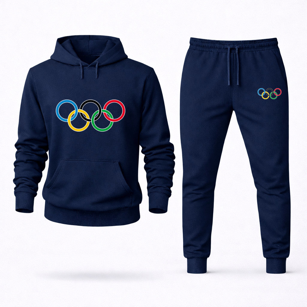 Olympic Ring Black Hoodie and Joggers Set - Navy