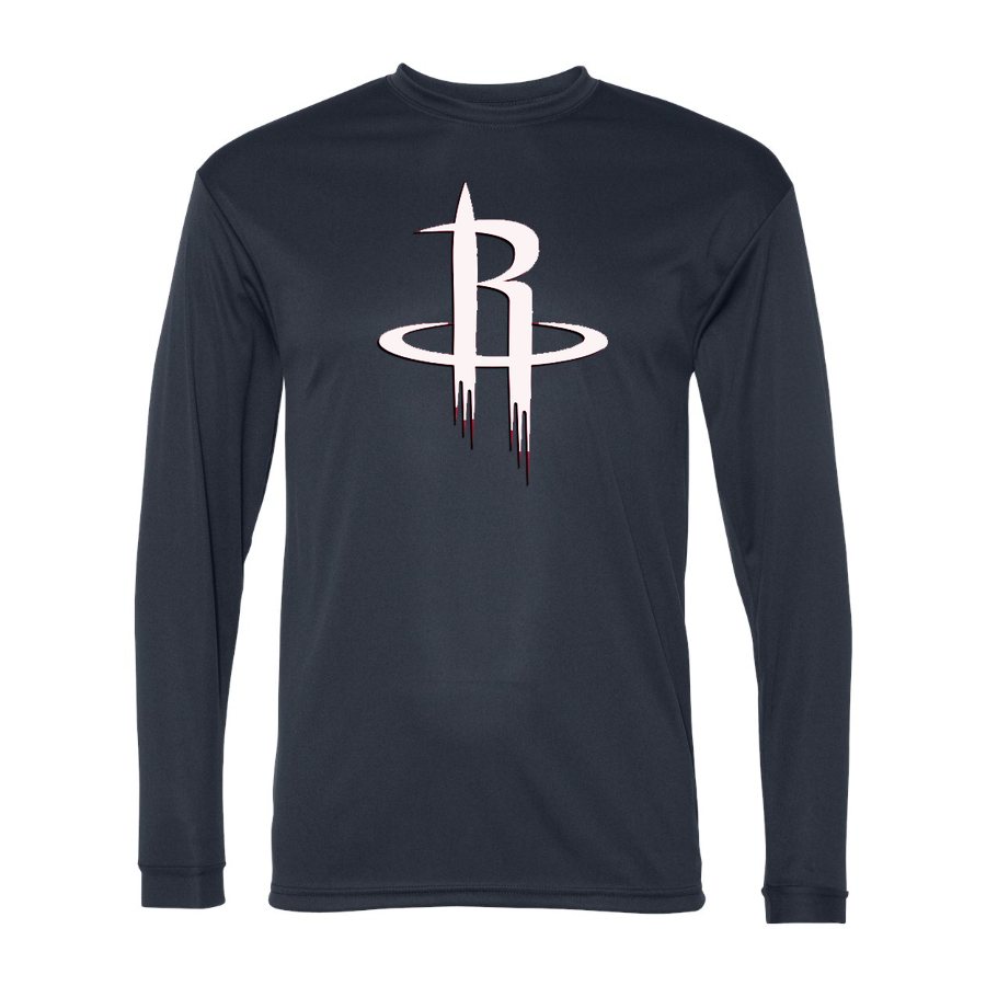 Men's Houston Rockets Army Green Logo Polyester Long Sleeve T-Shirt - Navy