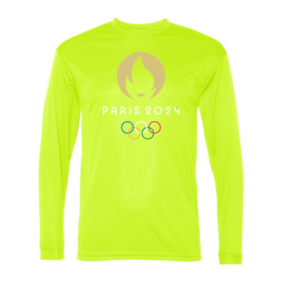 Men's Olympics 2024 Paris White Polyester Long Sleeve T-Shirt - Safety Yellow