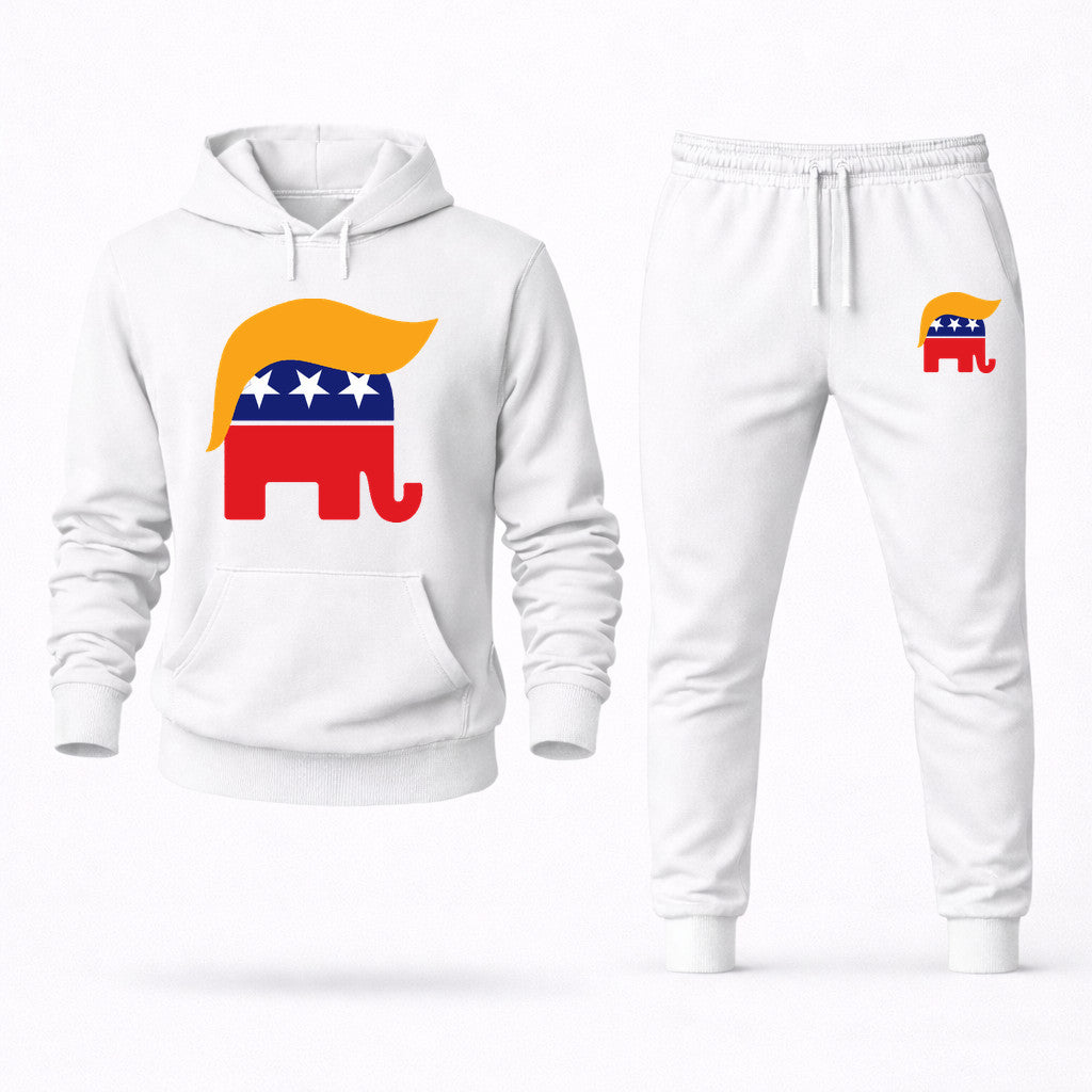 Donald Trump GOP Elephant Hoodie and Joggers Set - White